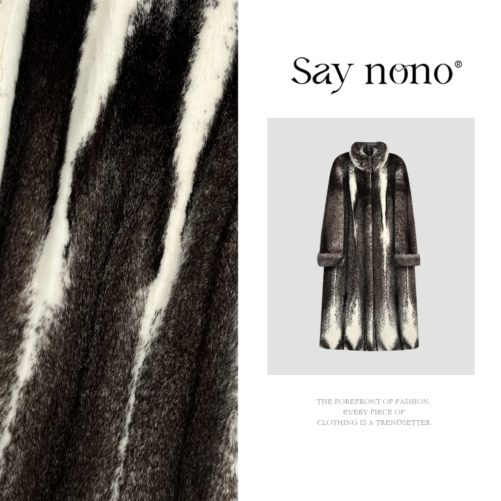 懒猫nono│Saynono 稀有色黑猫十字立领设计水貂皮草外套 H56138X