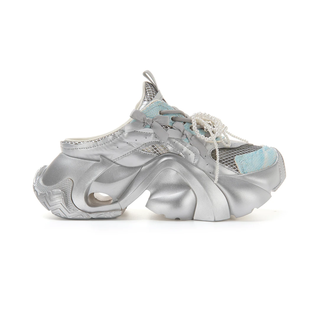 （S6313-1）半拖麒麟三代真皮老爹鞋女广州原创设计潮鞋厚底时尚夏