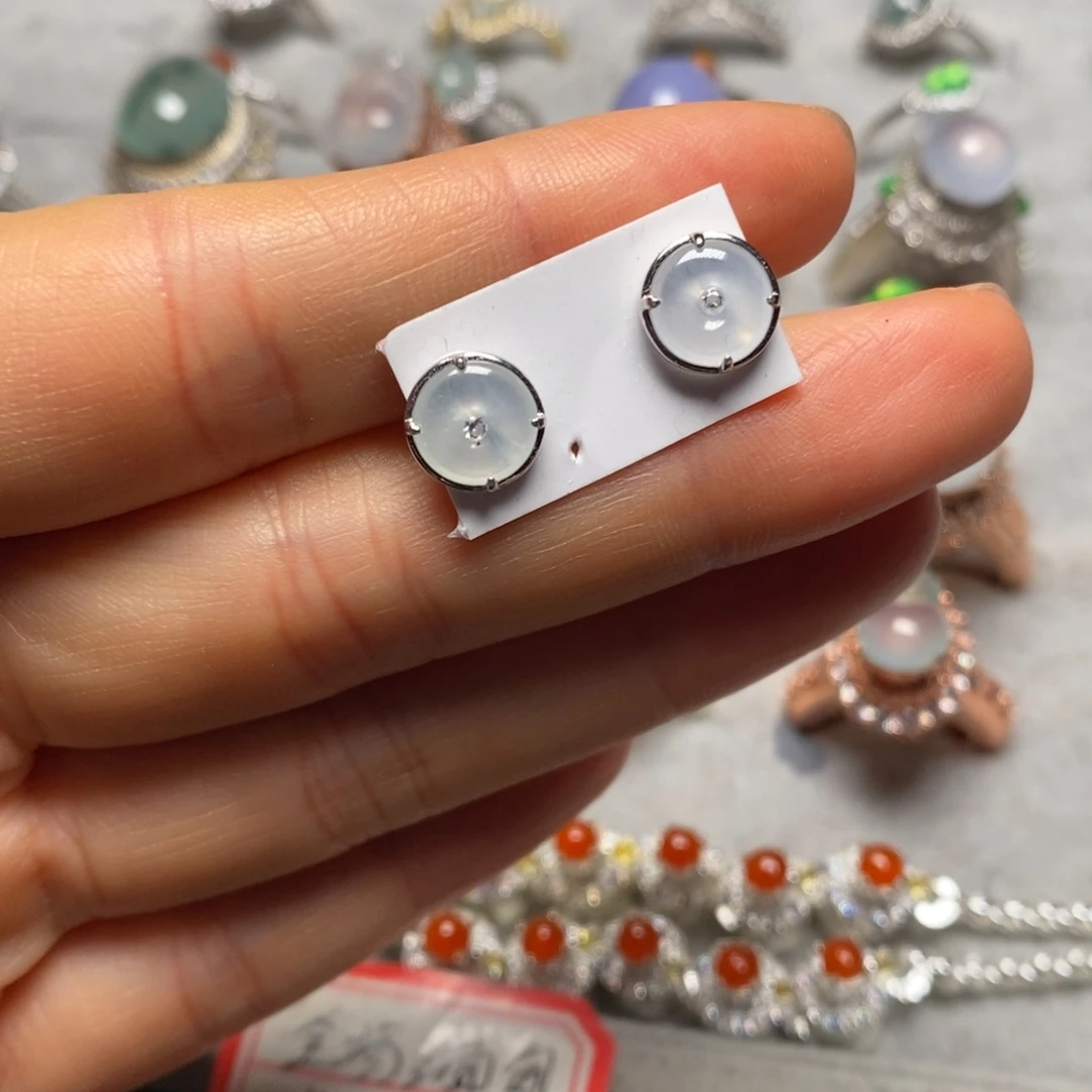 翡翠银S925镶嵌耳饰耳钉