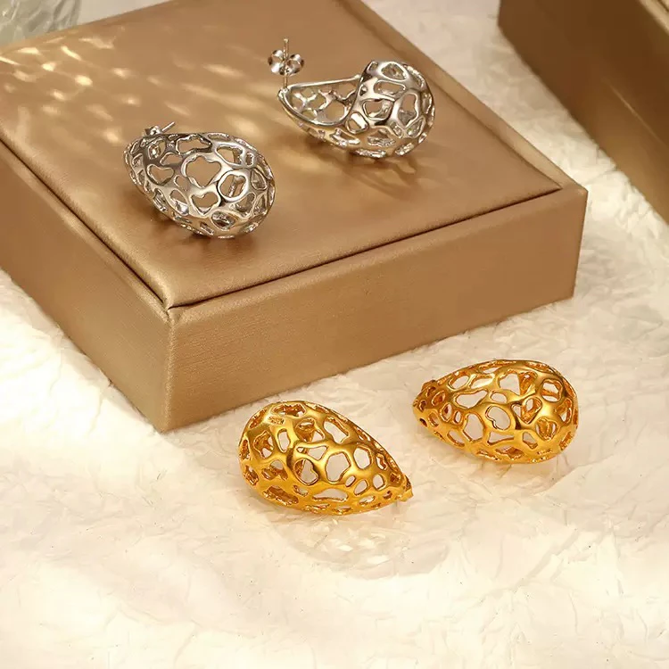 不锈钢耳饰 T.Q【镂空水滴】欧美时尚高级感镂空气质耳钉