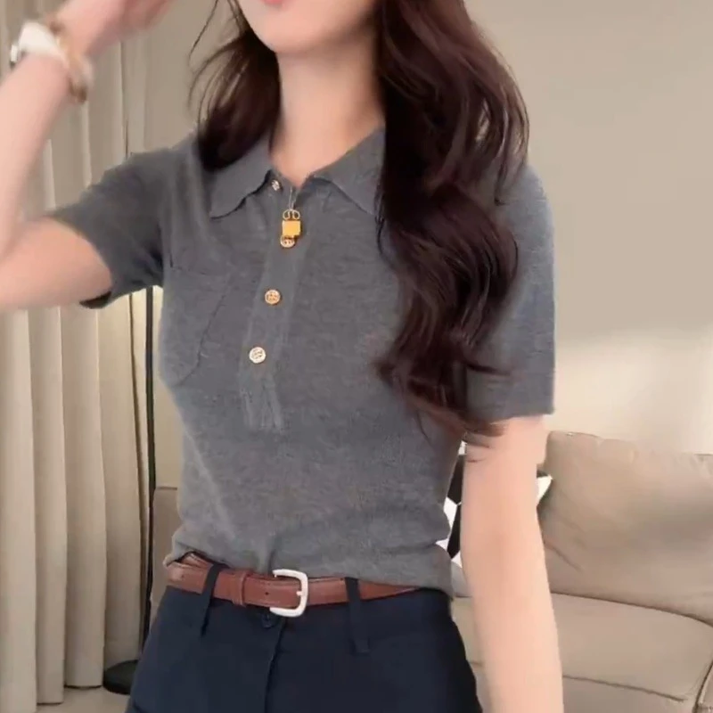 新款纯色夏季短袖翻领T恤休闲百搭修身显瘦纯色POLO衫LK2502946