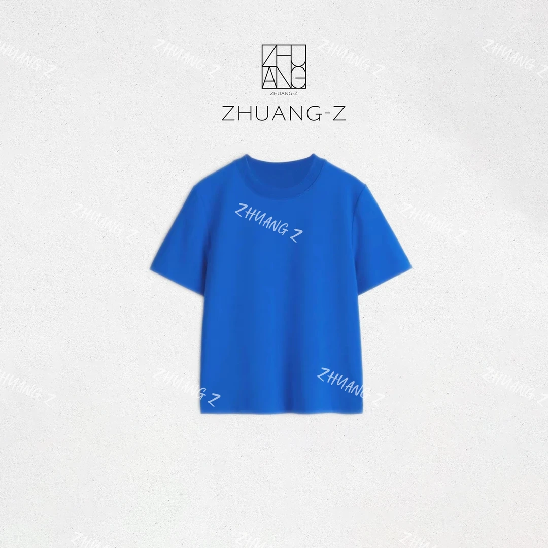 【ZHUANG -Z】（Blue）凉感纯色纯棉正肩简约显瘦百搭短袖T恤