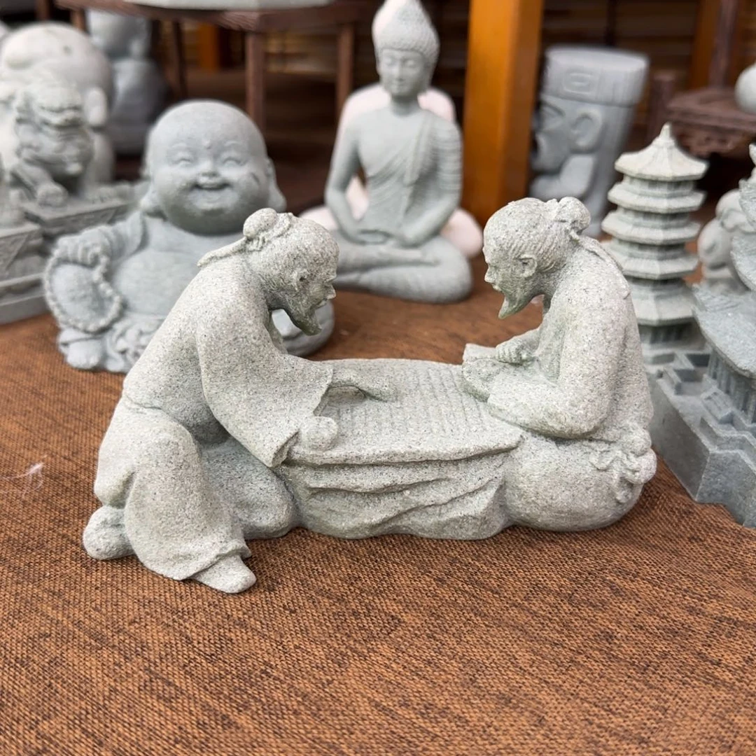 石材青砂石老者下棋