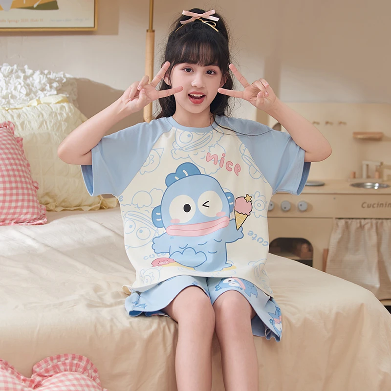 bejirog/北极绒短袖纯棉女童时尚洋气可外穿中大童居家睡衣两件套