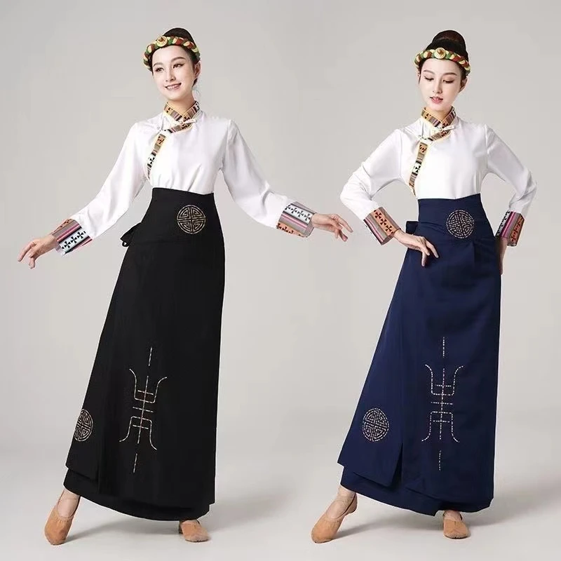 新款2024年女士藏式藏袍藏族服装女裙子半身裙藏族西藏锅庄舞裹裙