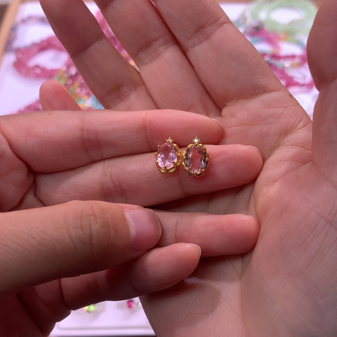桂***糕银S925镶嵌耳钉碧玺耳钉