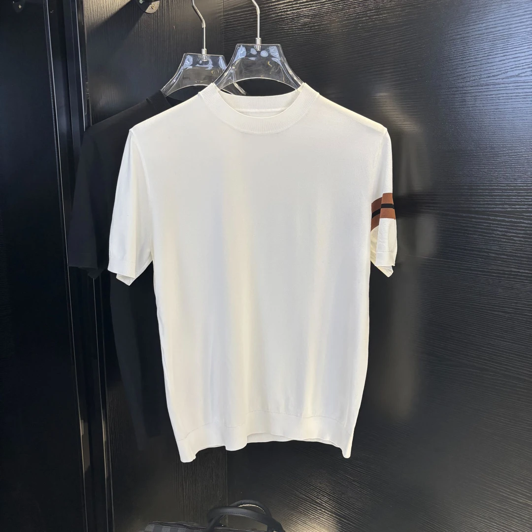 夏季新款男士高品质轻奢冰丝冰麻针织个性圆领百搭时尚潮流短袖