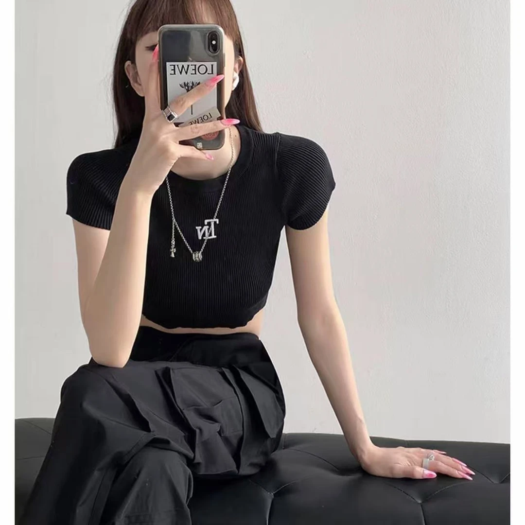 【意法-潮搭T•N】NN1201-时尚女装设计感T恤高腰短款小个子显瘦