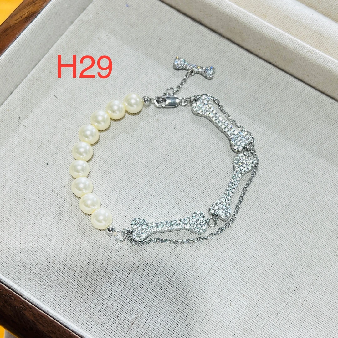 铜合金仿珍珠手链 SL-216欧美时尚重工满镶骨头珍珠精致百搭手链