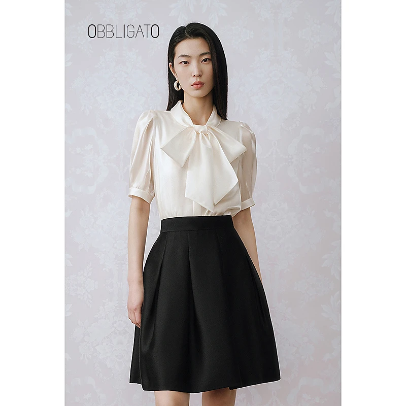 OBBLIGATO奥丽嘉朵夏季1C33230020蝴蝶结桑蚕丝衬衫