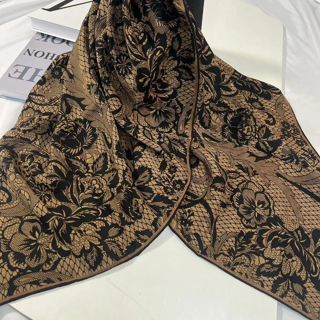 110香云纱方巾-风之雪落 湖丝42姆米提丝大晶花罗106cm丝巾