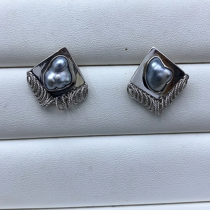耳饰银S925镶嵌海水珍珠