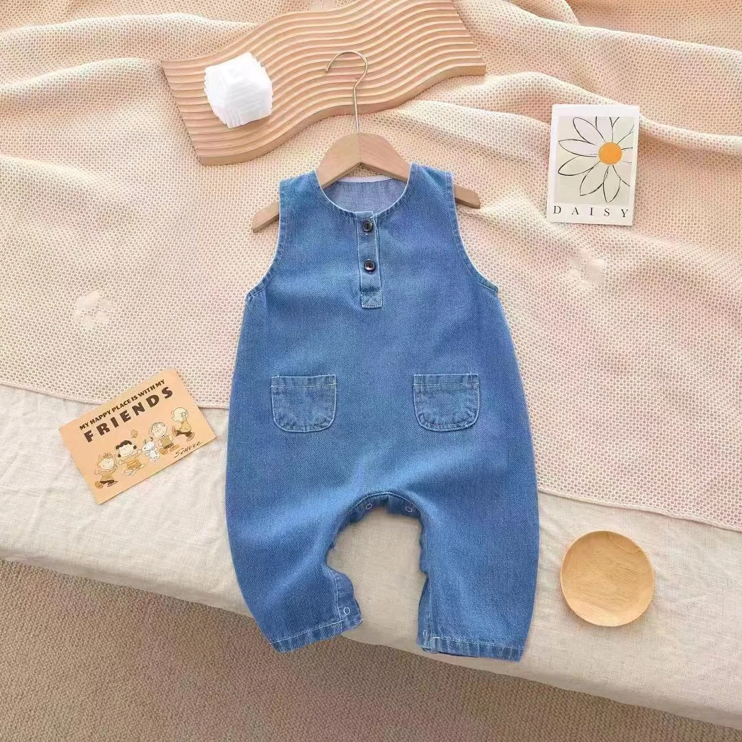 婴童秋季新款简约时尚休闲牛仔背带裤婴儿宽肩