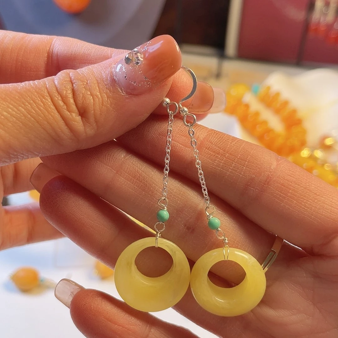 蜜蜡耳饰未镶嵌耳坠