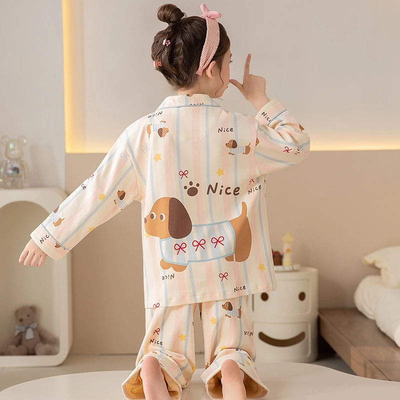 儿童睡衣女童纯棉翻领家居服6-15岁中大童女孩春秋季长袖长裤套装