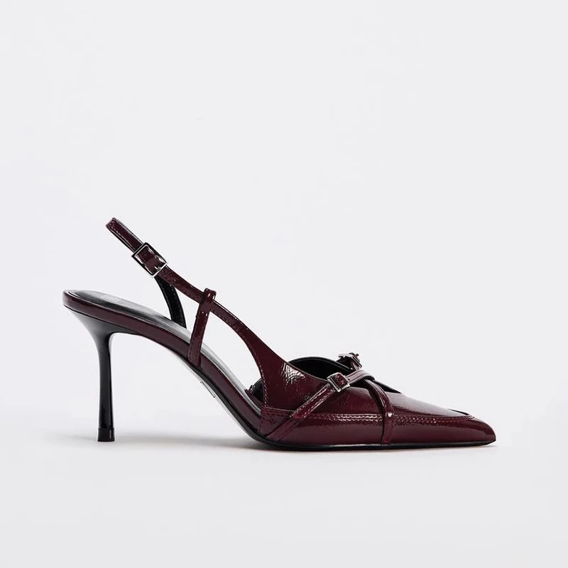 2025春季新款尖头细带高跟单鞋百搭名媛穆勒鞋一字扣带高跟凉鞋