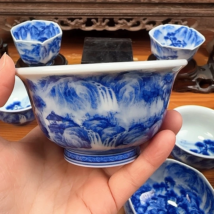 壹*青花山水压手杯杯
