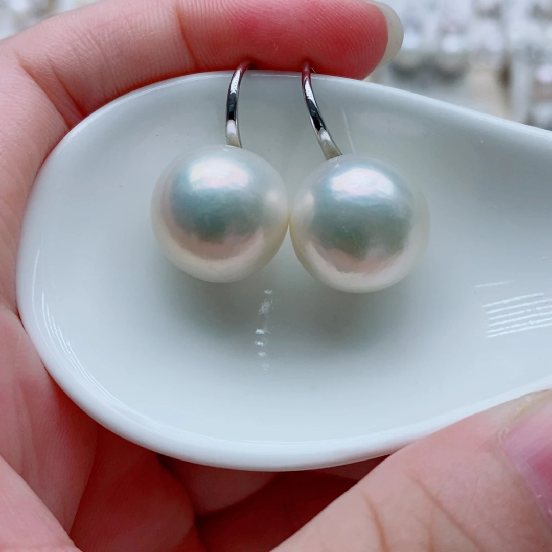银S925镶嵌耳饰淡水珍珠14.1mm