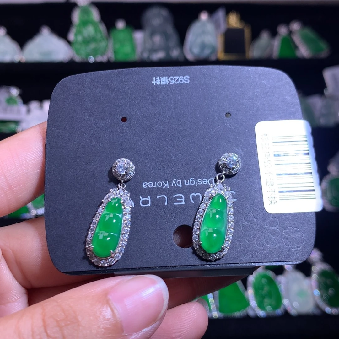 【闪购商品】银S925镶嵌翡翠耳饰