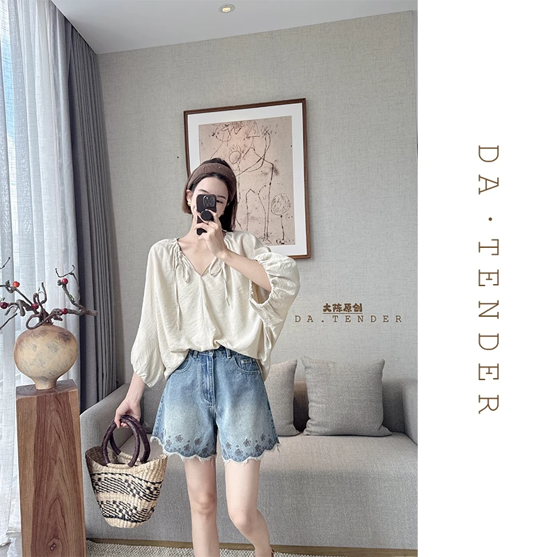 DA·Tender【一寸柔微蝙蝠袖上衣】夏季薄款抽绳设计感宽袖显瘦