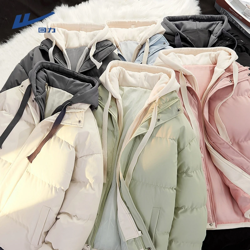 回力假两件加厚棉服男女士外套冬季情侣装保暖面包服连帽棉袄棉衣