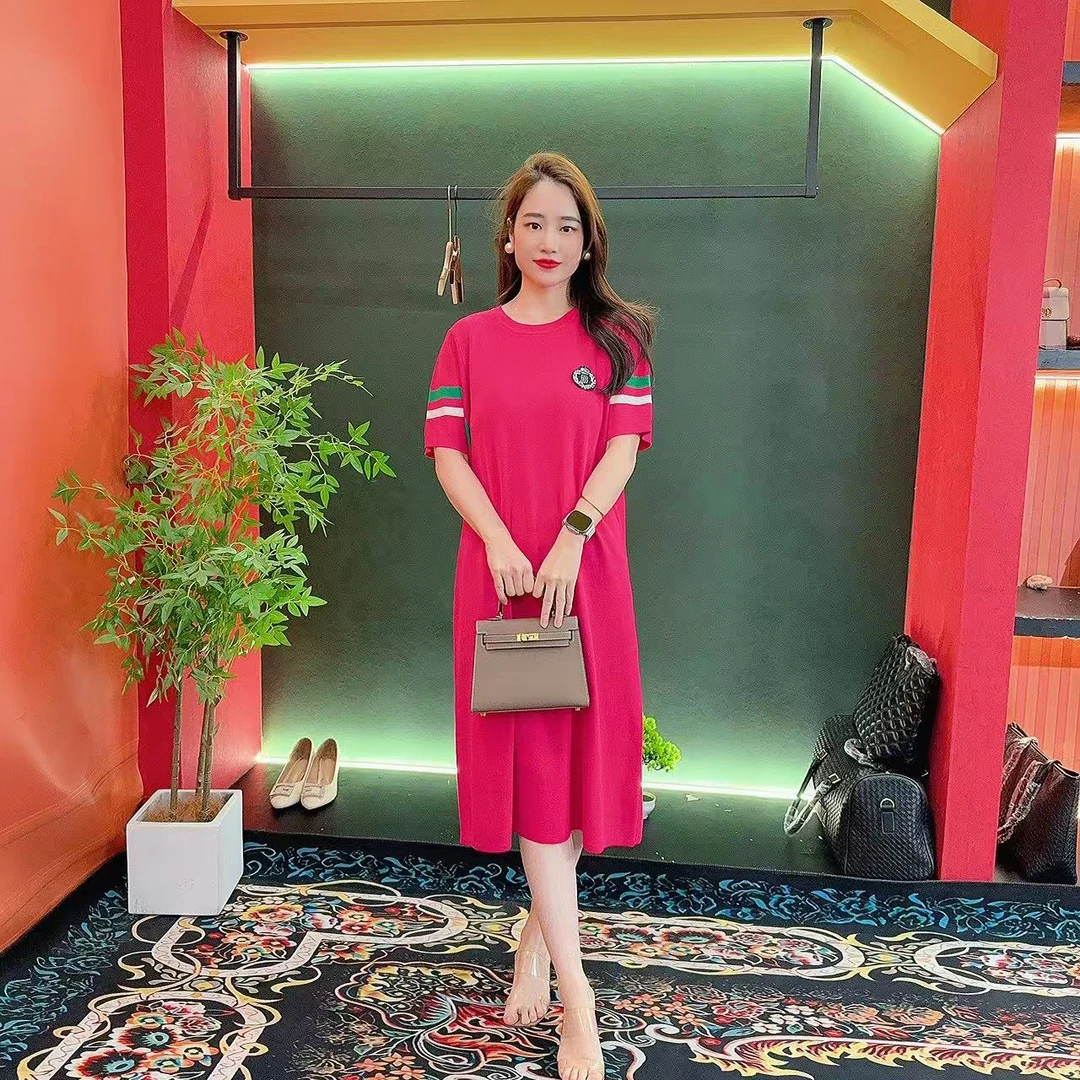 3006 多金大码气质减龄长款A字裙子春夏季女装设计感连衣裙女