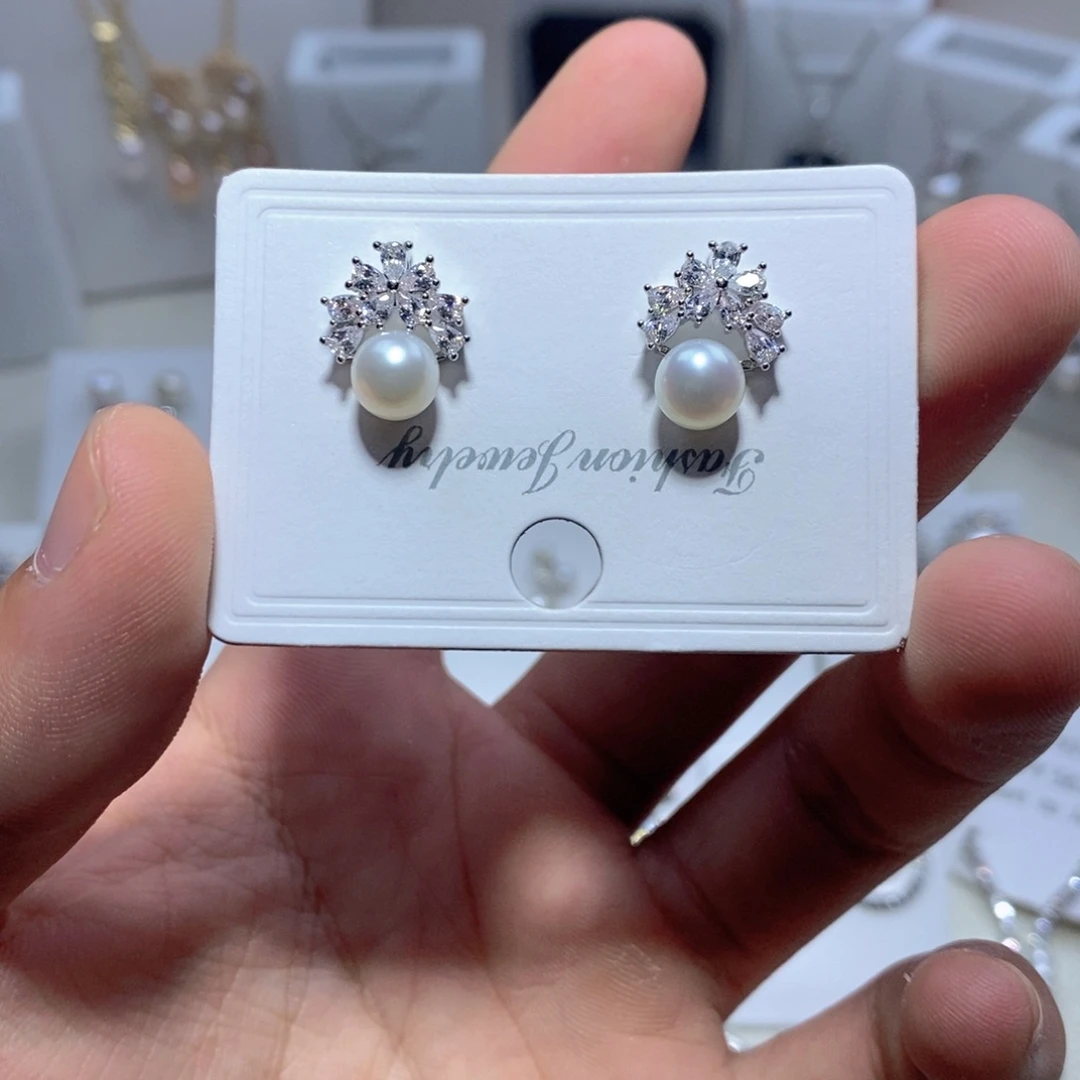 耳饰银S925镶嵌淡水珍珠