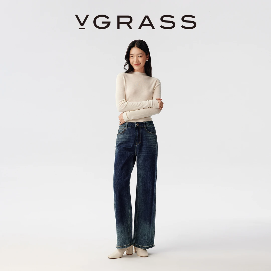 【达人专用】VGRASS清爽棉感经典斜纹牛仔裤25早秋新款宽松直筒裤