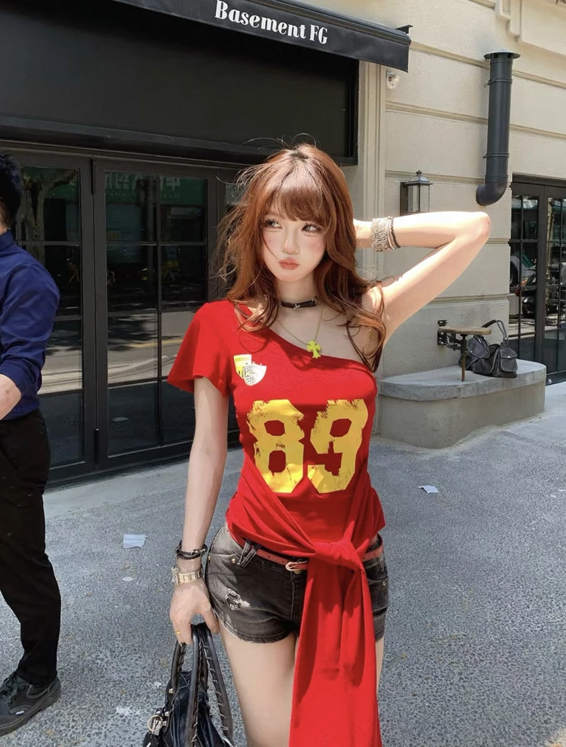 【晨晨】辣妹女装短袖印花设计显瘦（下单备注编码，no退换)