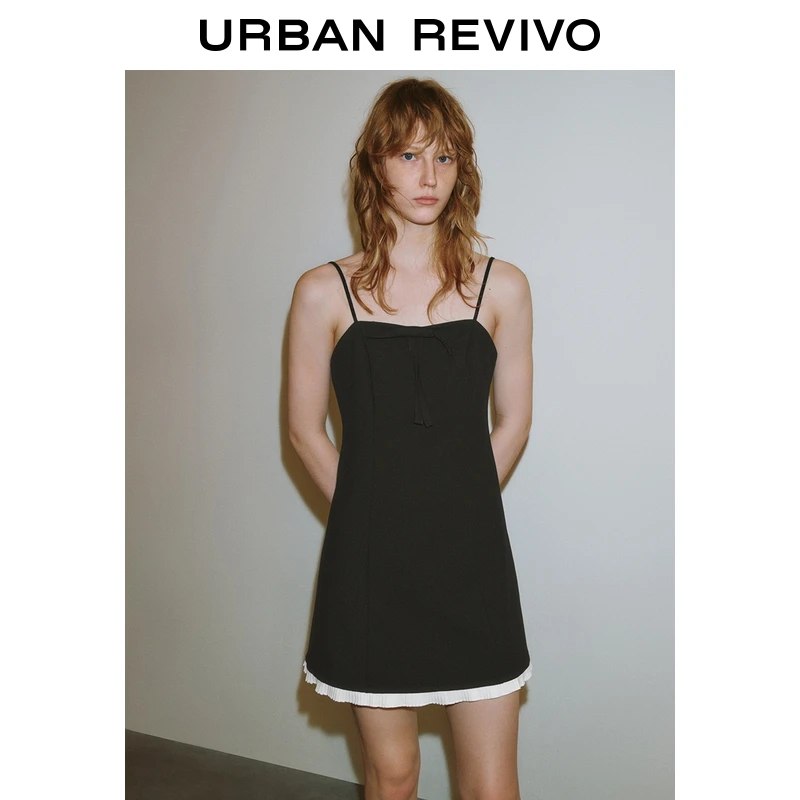 UR2025夏季新款女装简约气质蝴蝶结吊带连衣裙UWG750114