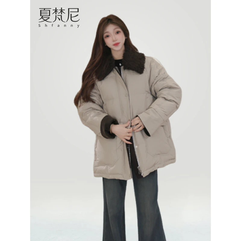 夏梵尼云雾松林2025年冬季新款休闲百搭宽松拼接羽绒服