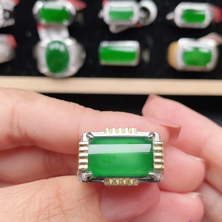 翡翠银S925镶嵌戒指男戒没运费险2086