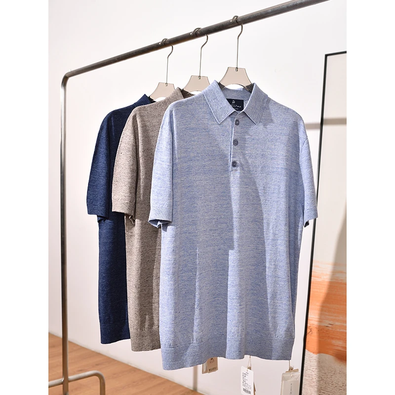 夏季新品 BC同源意大利millefili花纱亚麻POLO领短袖针织T恤