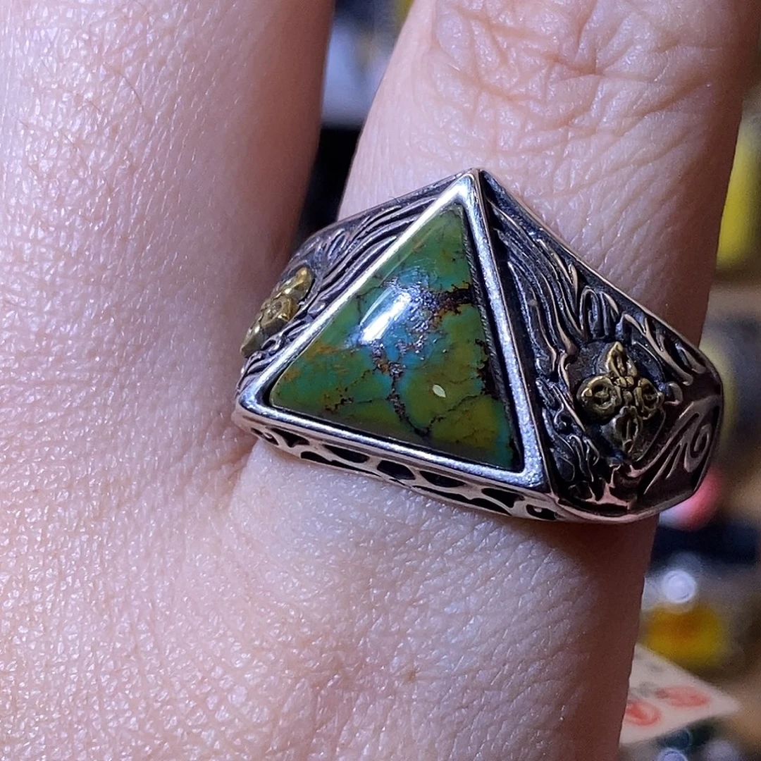 叶***界绿松石银S925镶嵌戒指新品