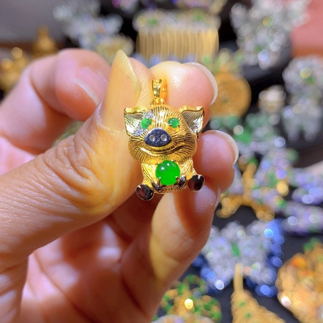 吊坠(不含链)银S925镶嵌翡翠