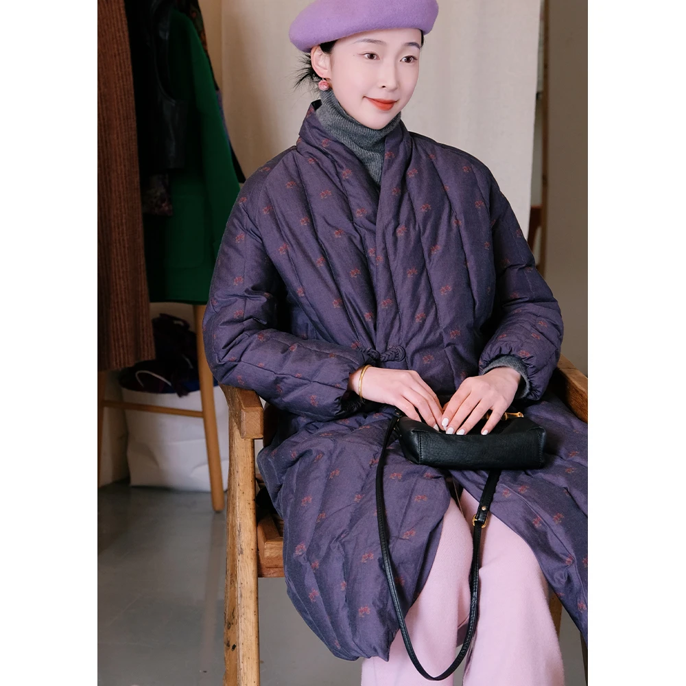 不蔓不枝【如玉】新中式羽绒服女长款过膝冬季宽松外套95白鸭绒