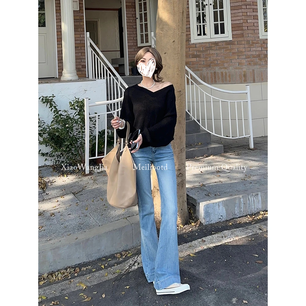 小王家/MEILI高腰牛仔裤喇叭裤女新款高腰显瘦时尚垂感微喇裤女