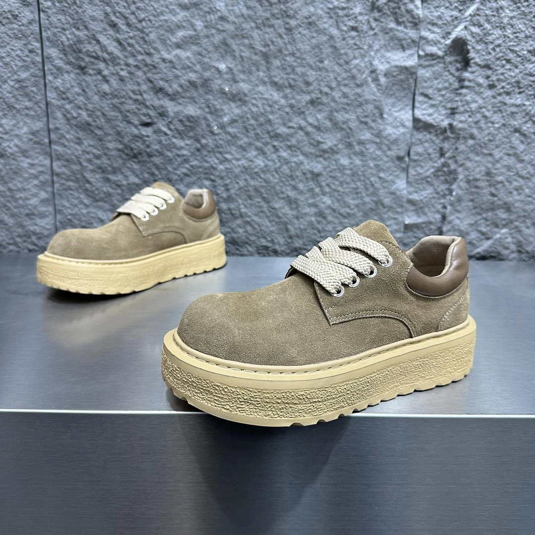 厚底休闲鞋男秋冬新款大头鞋磨砂皮马丁靴男款德比鞋百搭透气板鞋