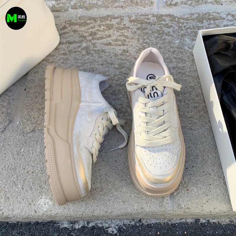 女鞋时尚百搭休闲鞋厚底白鞋ins运动鞋小众松糕鞋低帮系带鞋