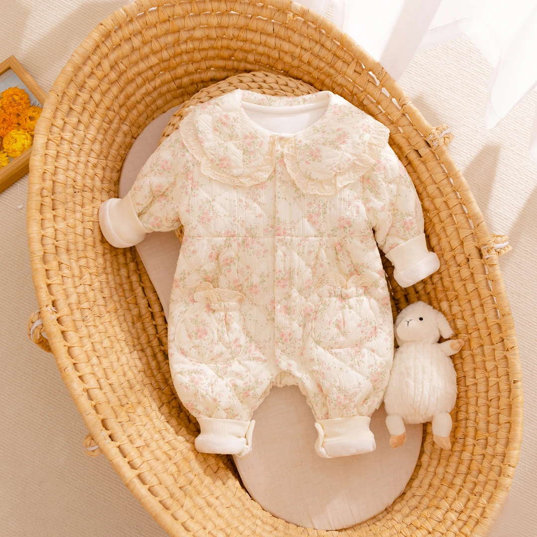 女婴儿夹棉连体衣秋冬季棉衣宝宝哈衣爬服外出服加厚保暖棉服冬装