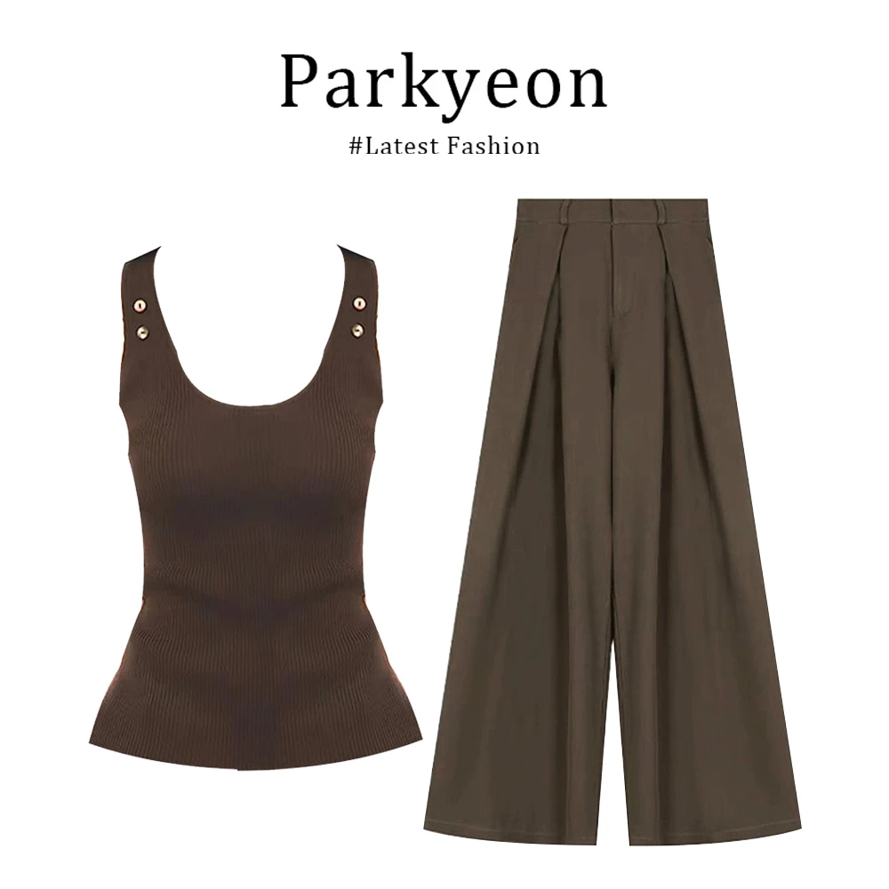 parkyeon韩式简约风气质吊带背心无袖上衣百搭时尚半身裙两件套装