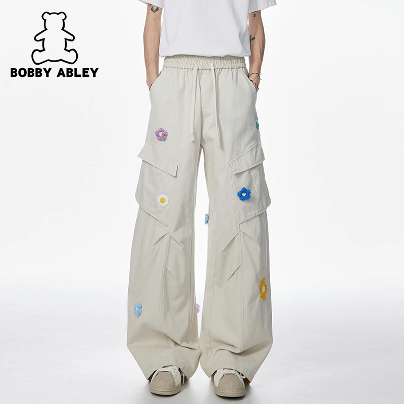 BOBBY ABLEY宽松工装阔腿裤潮刺绣直筒情侣潮流街头
