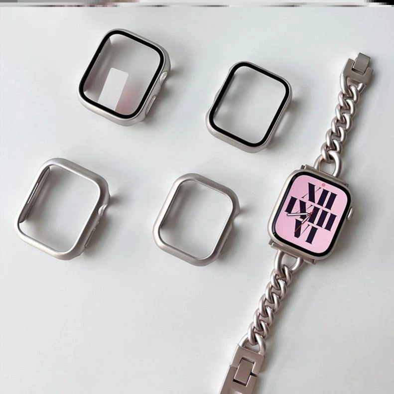 适用苹果手表AppleWatch98765SE表壳半包防摔星光色S10保护壳硬壳