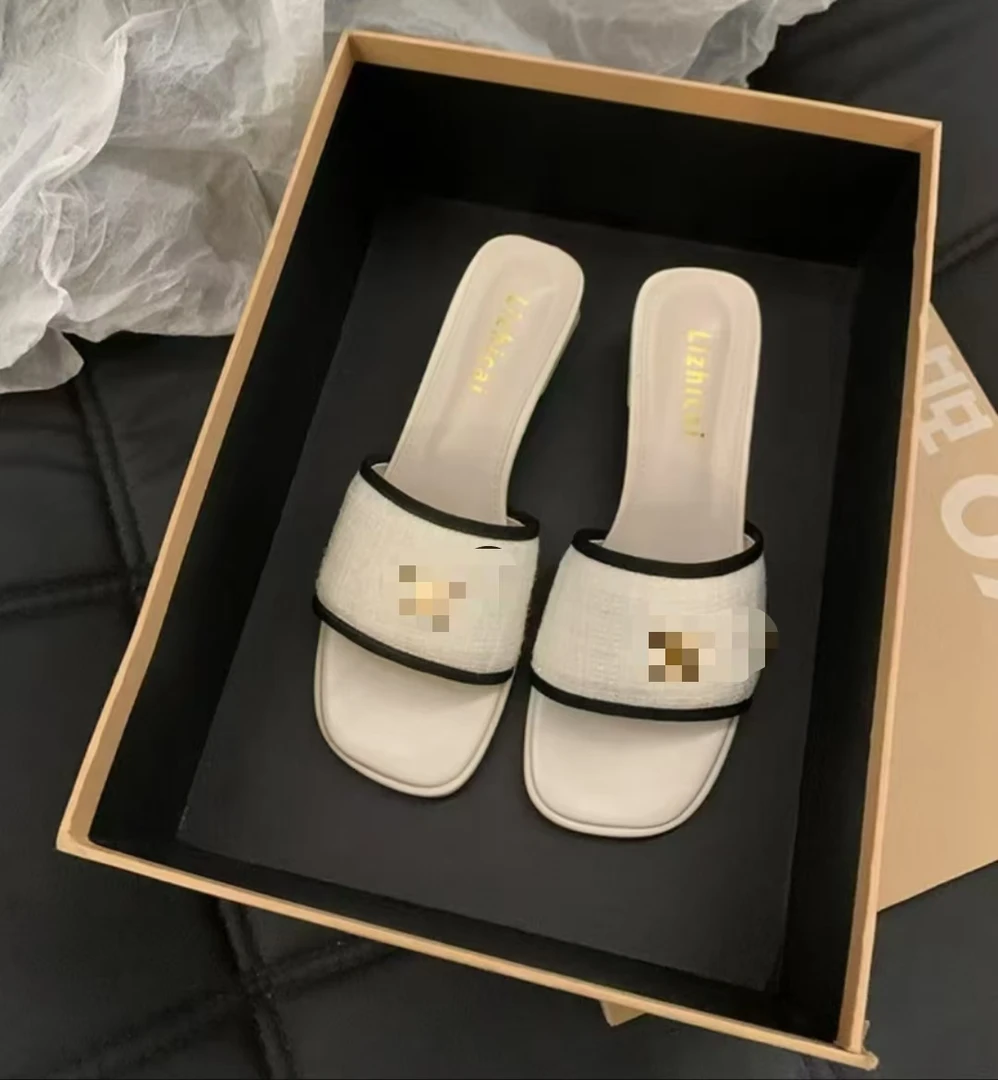 小香风拖鞋8801外穿新款女士粗跟凉拖法式气质仙女配裙子度假凉鞋