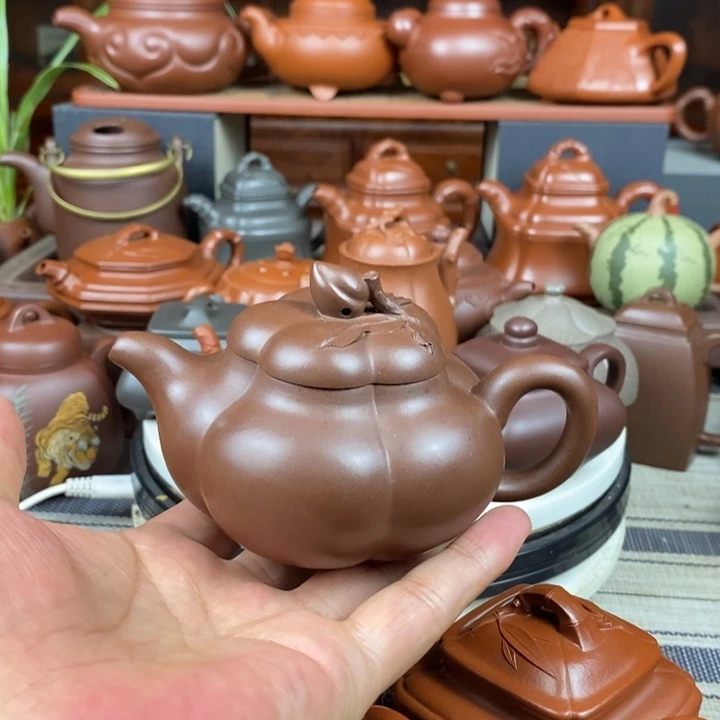 茶壶紫砂上合桃220cc原矿文革老紫泥特价