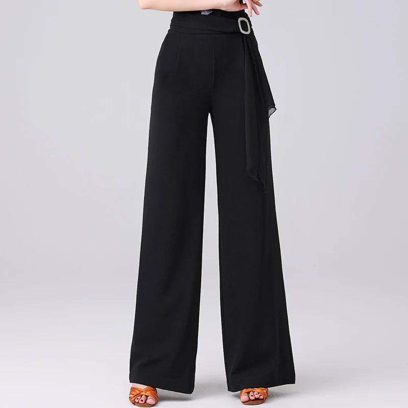 广场舞练功服飘带直筒裤高腰现代舞拉丁舞舞蹈裤