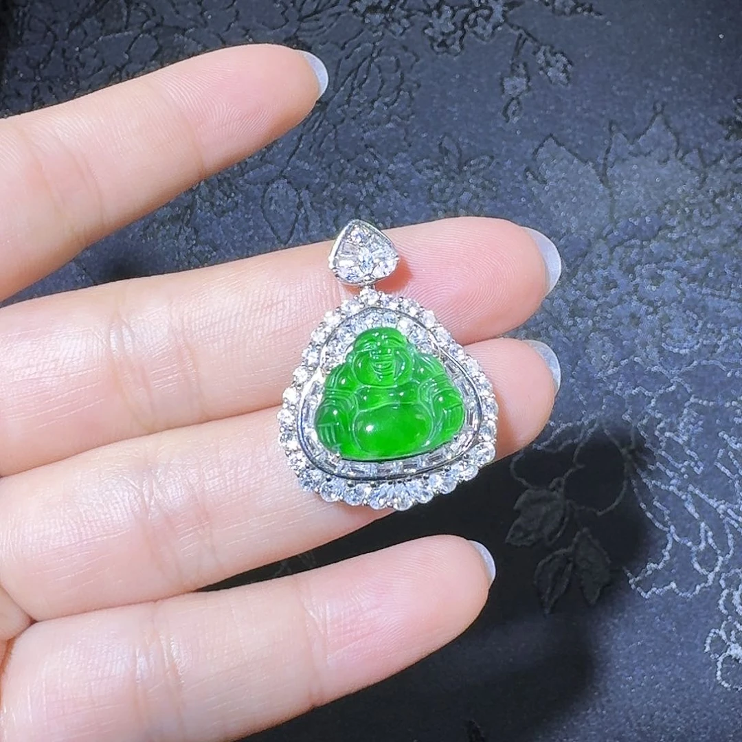 翡翠吊坠(不含链)银S925镶嵌佛公