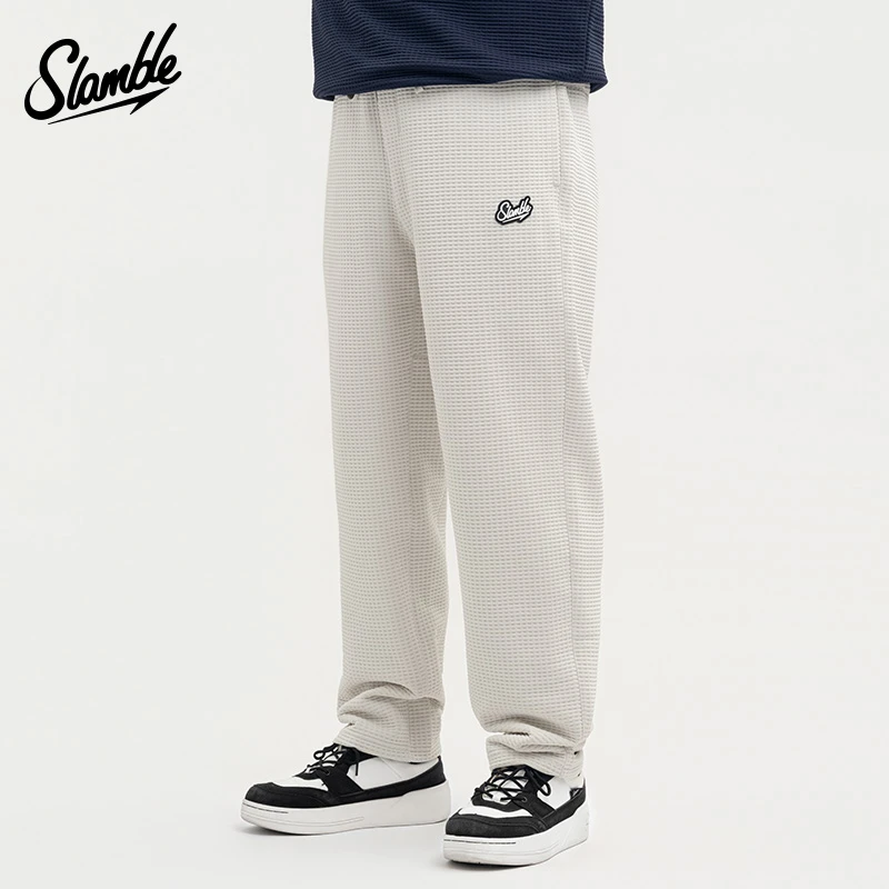 SLAMBLE男士华夫格运动休闲长裤直筒垂感重磅宽松阔腿裤美式秋季