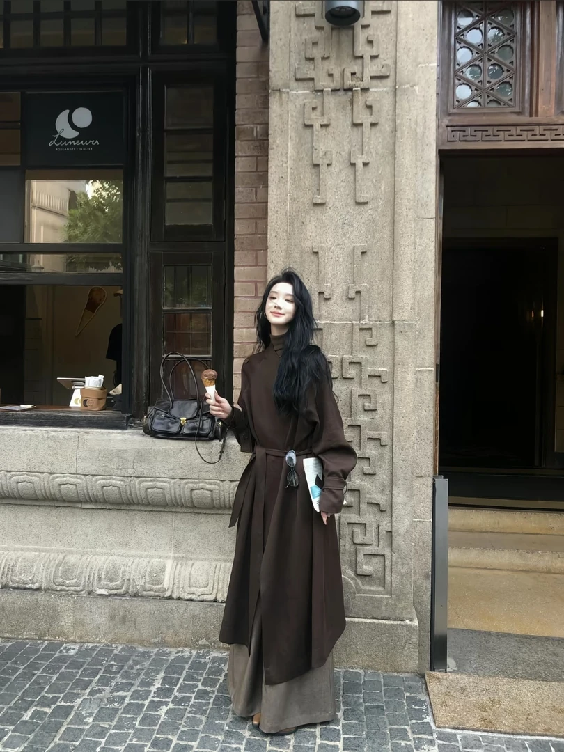 咖色风衣外套女秋季2025新款收腰系带中长款高级感英伦中古风风衣