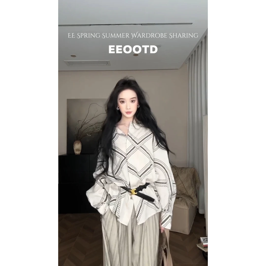 美式复古衬衫女夏季设计感衬衣开衫休闲百搭上衣宽松显瘦休闲裤